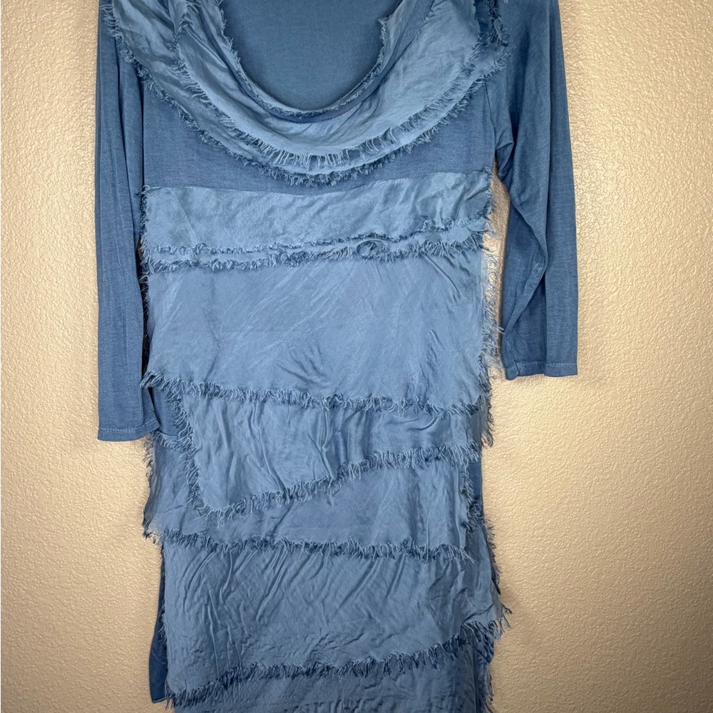 Made in Italy‎ Womens Blue Sz S Boho Fringe Tunic Layered Raw Hem